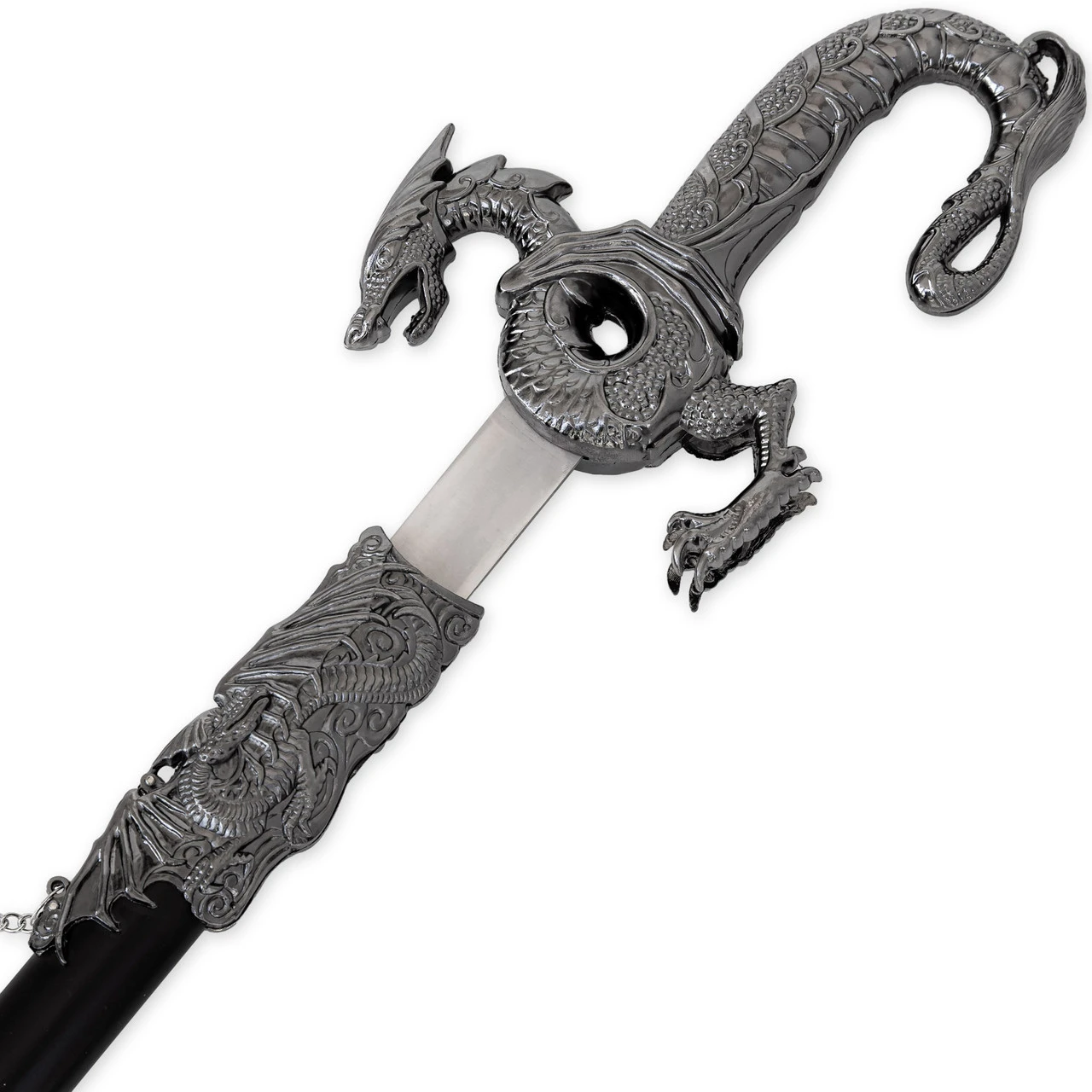Sea Of Flames Dragon Serpent Silver Ceremonial Royal Dynasty Saber Sword W/ Hard Scabbard - Image 4