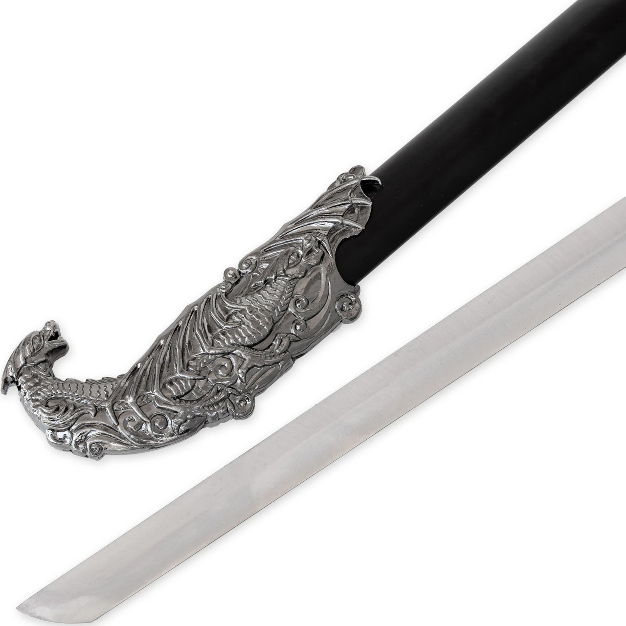 Sea Of Flames Dragon Serpent Silver Ceremonial Royal Dynasty Saber Sword W/ Hard Scabbard - Image 5