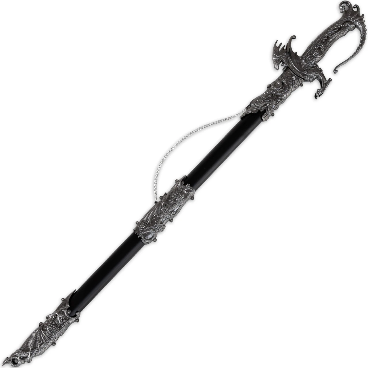 Ash-stained Wasteland Dragon Serpent Chinese Sword | Antiqued Silver Wyvern Ceremonial 37” Royal Dynasty Saber - Image 2