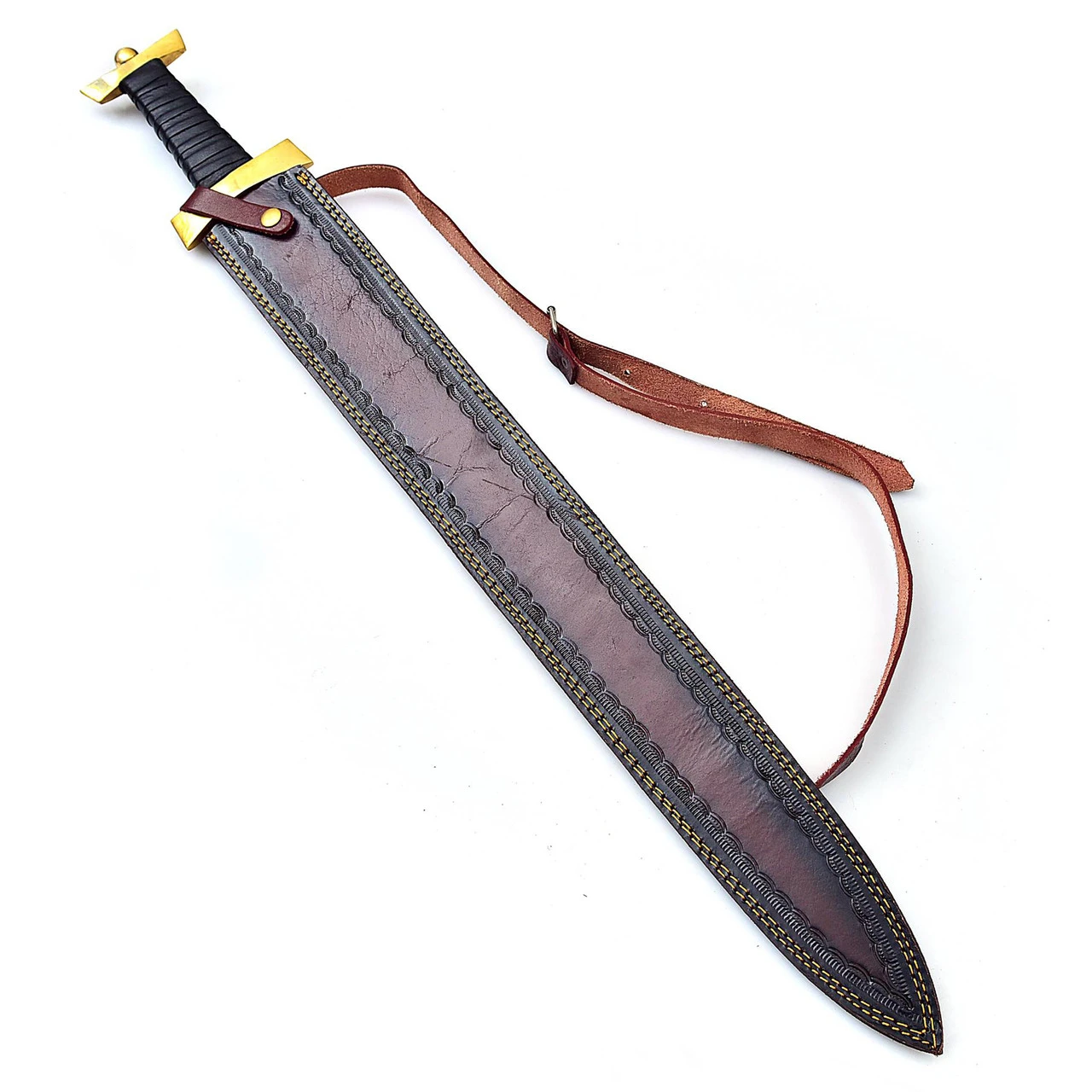 Ancient Roman Inspired Damascus Steel Spatha Historical Replica Sword - Image 4