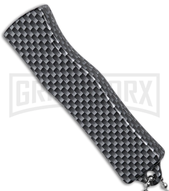 Skull Mini Dog Tag Gray Black Carbon Fiber D/A OTF Automatic Knife - Satin Plain - Image 3