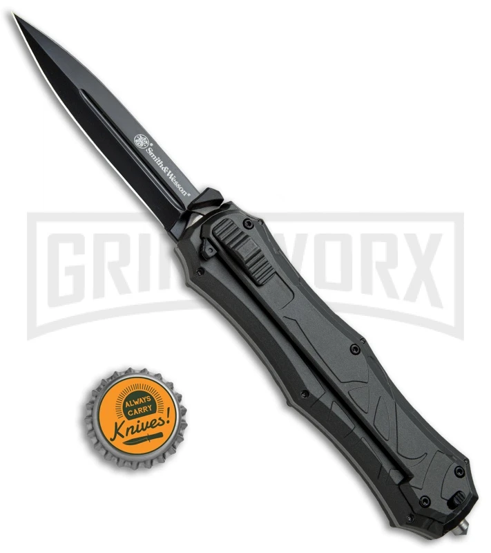 Smith & Wesson Spring Assisted Finger Actuator Spear Point OTF Knife - Black - Image 4