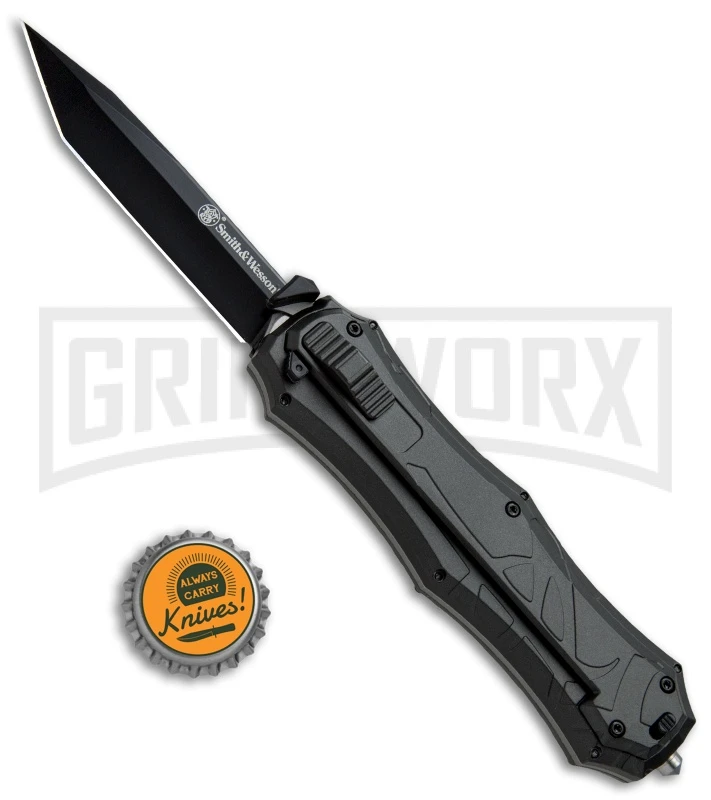 Smith & Wesson Spring Assisted Finger Actuator Tanto OTF Knife - Black Plain - Image 4