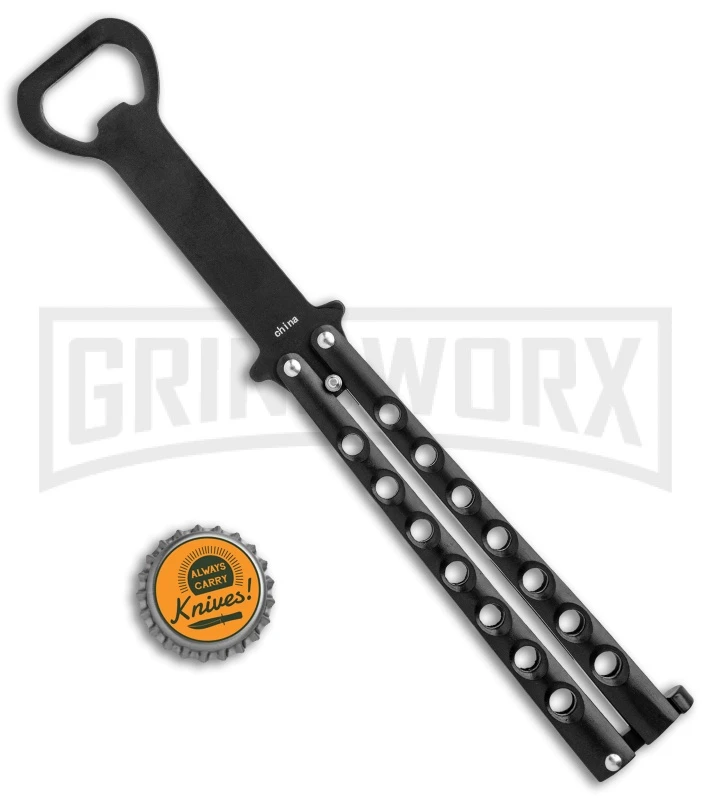 Black Bartender "Bottle-Fly" Butterfly Knife Bottle Opener - Image 4