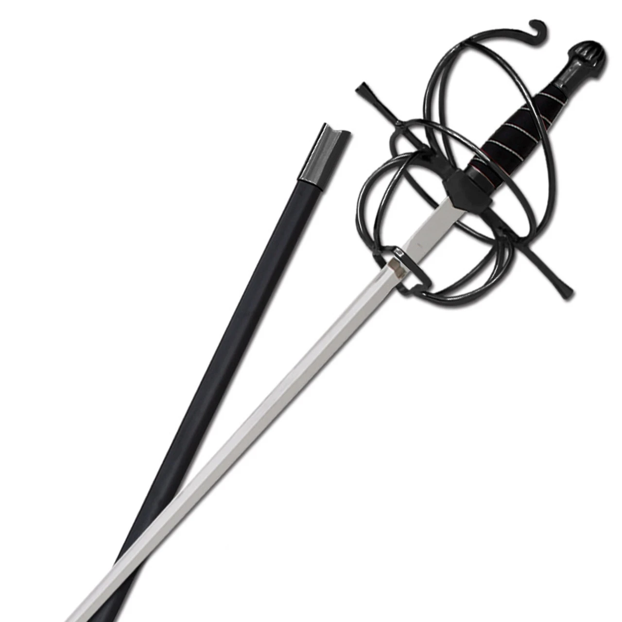 Rapier Spiral Swept Hilt Renaissance Sword Black - Image 2